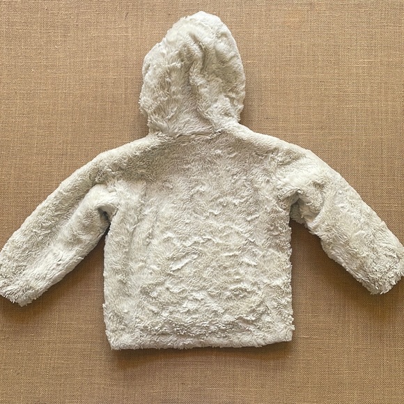 EUC North Face Mossbud swirl hooded jacket reversible navy to cream fur - Picture 10 of 15